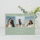 Rustieke Sage Groene Script Foto Collage Bruiloft Kaart (Staand voorkant)