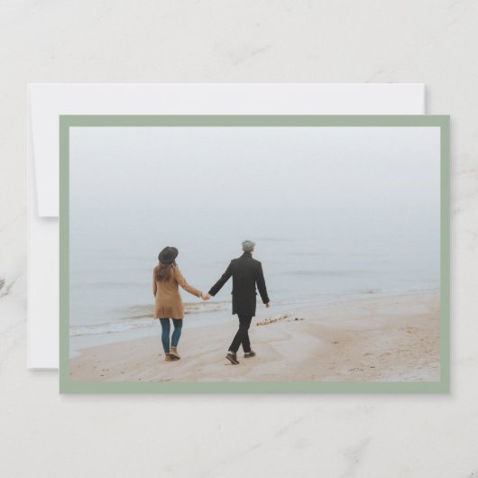 Rustieke Sage Groene Script Foto Collage Bruiloft Kaart (Achterkant)