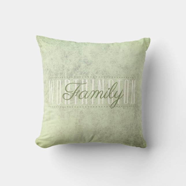 Rustieke Sage Groene Textuur Familienaam Monogram Kussen (Voorkant)