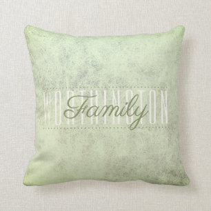 Rustieke Sage Groene Textuur Familienaam Monogram Kussen