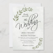 Rustieke Sage Groene Waterverf laat chique bruilof Kaart (Voorkant)