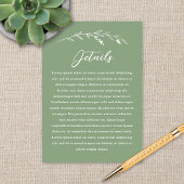 Rustieke Sage Groene Wildbloem Bruiloft Details Informatiekaartje
