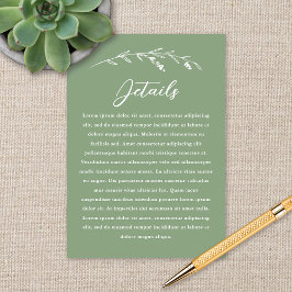 Rustieke Sage Groene Wildbloem Bruiloft Details Informatiekaartje