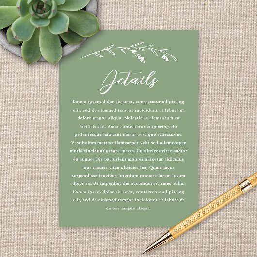 Rustieke Sage Groene Wildbloem Bruiloft Details Informatiekaartje
