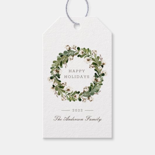 Rustieke Sage Kerstmis Katoenen krans vakantie Cadeaulabel (Voorkant)