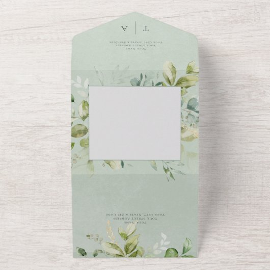 Rustieke Sage Natuurlijke Groen QR Code All In One Uitnodiging (Buitenkant)