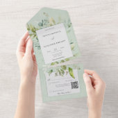 Rustieke Sage Natuurlijke Groen QR Code All In One Uitnodiging (Afscheurbaar)