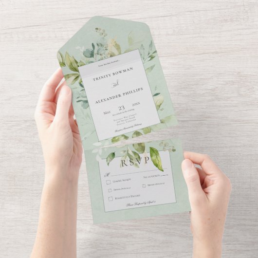 Rustieke Sage Natuurlijke Groene Diner All In One Uitnodiging (Afscheurbaar)