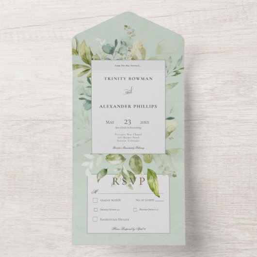 Rustieke Sage Natuurlijke Groene Diner All In One Uitnodiging (Binnen)