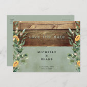 Rustieke Sage Zonnebloemen & Lichten Save the Date Briefkaart (Voorkant / Achterkant)