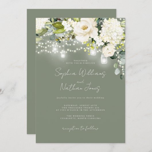 Rustieke salie champagne bloemenbruiloft kaart (Voorkant / Achterkant)