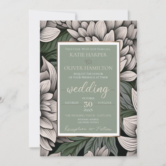 Rustieke salie en champagne witte bloei bruiloft kaart (Voorkant)