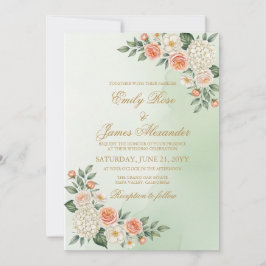 Rustieke Salie en Perzik Aquarel Botanische Bruilo Kaart