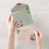 Rustieke salie en roze bloemenbruiloft all in one uitnodiging (Afscheurbaar)