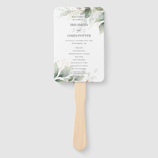 Rustieke Salie groen blad gouden bruiloft programm Handwaaier (Voorkant)