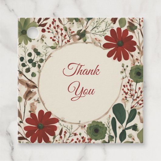 Rustieke salie groen en bordeauxrode bloemen herfs bedankjes labels (Voorkant)