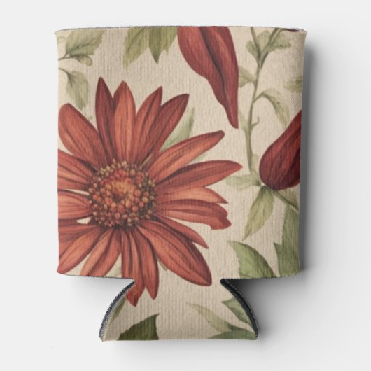 Rustieke salie groen en bordeauxrode bloemen herfs blikjeskoeler (Voorkant)