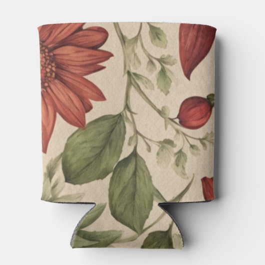 Rustieke salie groen en bordeauxrode bloemen herfs blikjeskoeler (Achterkant)