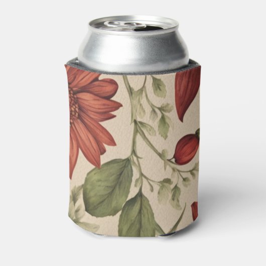 Rustieke salie groen en bordeauxrode bloemen herfs blikjeskoeler (Blikje Achterkant)