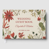 Rustieke salie groen en bordeauxrode bloemen herfs gastenboek (Voorkant)