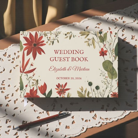 Rustieke salie groen en bordeauxrode bloemen herfs gastenboek