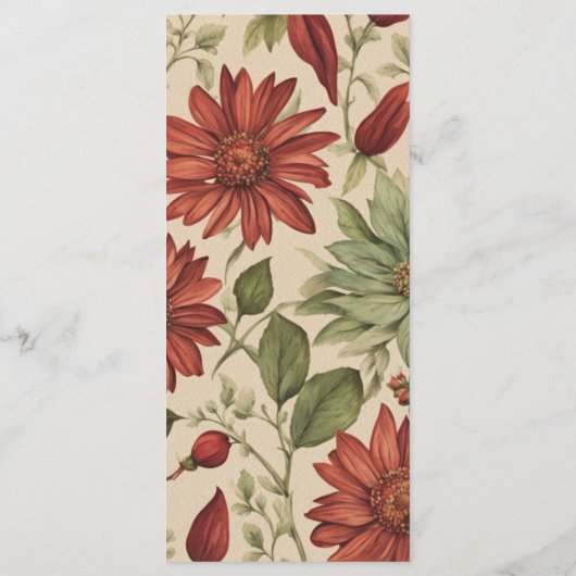 Rustieke salie groen en bordeauxrode bloemen herfs menu (Achterkant)