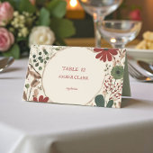 Rustieke salie groen en bordeauxrode bloemen herfs plaatskaartje