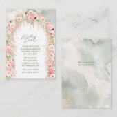 Rustieke salie groen, roze bloemenboog bruiloft de informatiekaartje (Voorkant / Achterkant)
