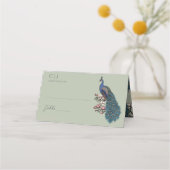 Rustieke salie groene bloem pauw bruiloft plaatskaartje (Voorkant)