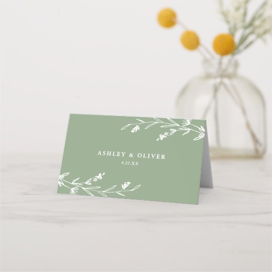 Rustieke Salie Groene Bloemen Wildbloem Bruiloft Plaatskaartje (Achterkant)