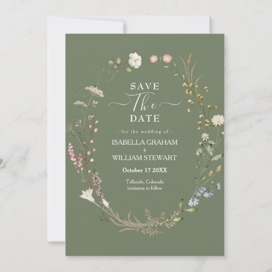 Rustieke Salie Groene Boho Wildflower Save The Dat Kaart (Voorkant)