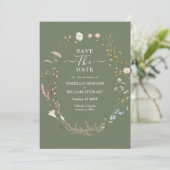 Rustieke Salie Groene Boho Wildflower Save The Dat Kaart (Staand voorkant)