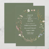 Rustieke Salie Groene Boho Wildflower Save The Dat Kaart (Voorkant / Achterkant)