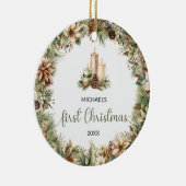 Rustieke salie groene en beige kerstkaarsen keramisch ornament (Rechts)