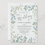Rustieke Salie Groene Eucalyptus Waterverf Bruilof Kaart (Voorkant)