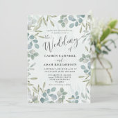Rustieke Salie Groene Eucalyptus Waterverf Bruilof Kaart (Staand voorkant)