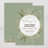 Rustieke salie groene faux geperste bloemen bruilo kaart (Voorkant / Achterkant)