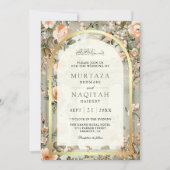 Rustieke Salie Groene Perzik Bloemen Moslim Bruilo Kaart (Voorkant)