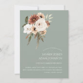Rustieke Salie Groene Perzik Bloemenbruiloft Kaart (Voorkant)