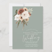 Rustieke Salie Groene Perzik Bloemenbruiloft Kaart (Voorkant)