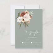 Rustieke Salie Groene Perzik Bloemenbruiloft RSVP Kaartje (Voorkant)