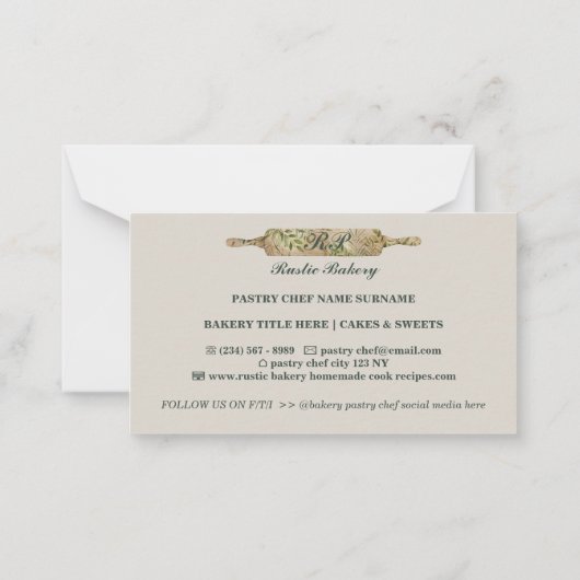Rustieke salie ivoor Floral Roller Bakkerij Chef Notitiekaartje (Achterkant)