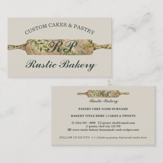 Rustieke salie ivoor Floral Roller Bakkerij Chef Notitiekaartje (Voorkant / Achterkant)