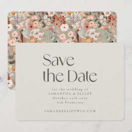 Rustieke salie taupe bloem boho bruiloft aangepast save the date
