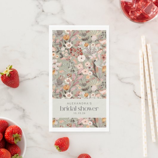 Rustieke Saliegroen Bloem Boho Bruiloft Uitnodigin Servet (Insitu)