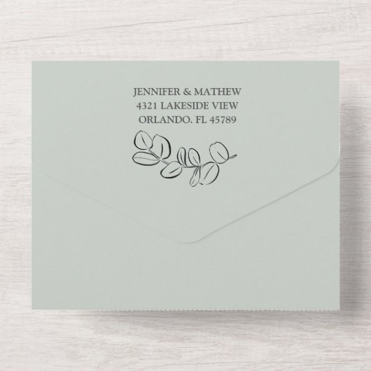 Rustieke Saliegroen Eucalyptus Bruiloft Alles in All In One Uitnodiging (Achterkant)