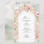 Rustieke Saliegroen & Roze Bloemboog Trouwmenu (Voorkant / Achterkant)
