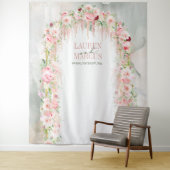 Rustieke Saliegroen & Roze Bloemboog Wandkleed (In situ)