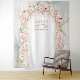 Rustieke Saliegroen & Roze Bloemboog Wandkleed