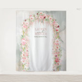 Rustieke Saliegroen & Roze Bloemboog Wandkleed (Voorkant)